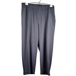 Talbots Navy Blue Stretch Cropped Trousers Medium Petite Pull-On Cuffed Hem